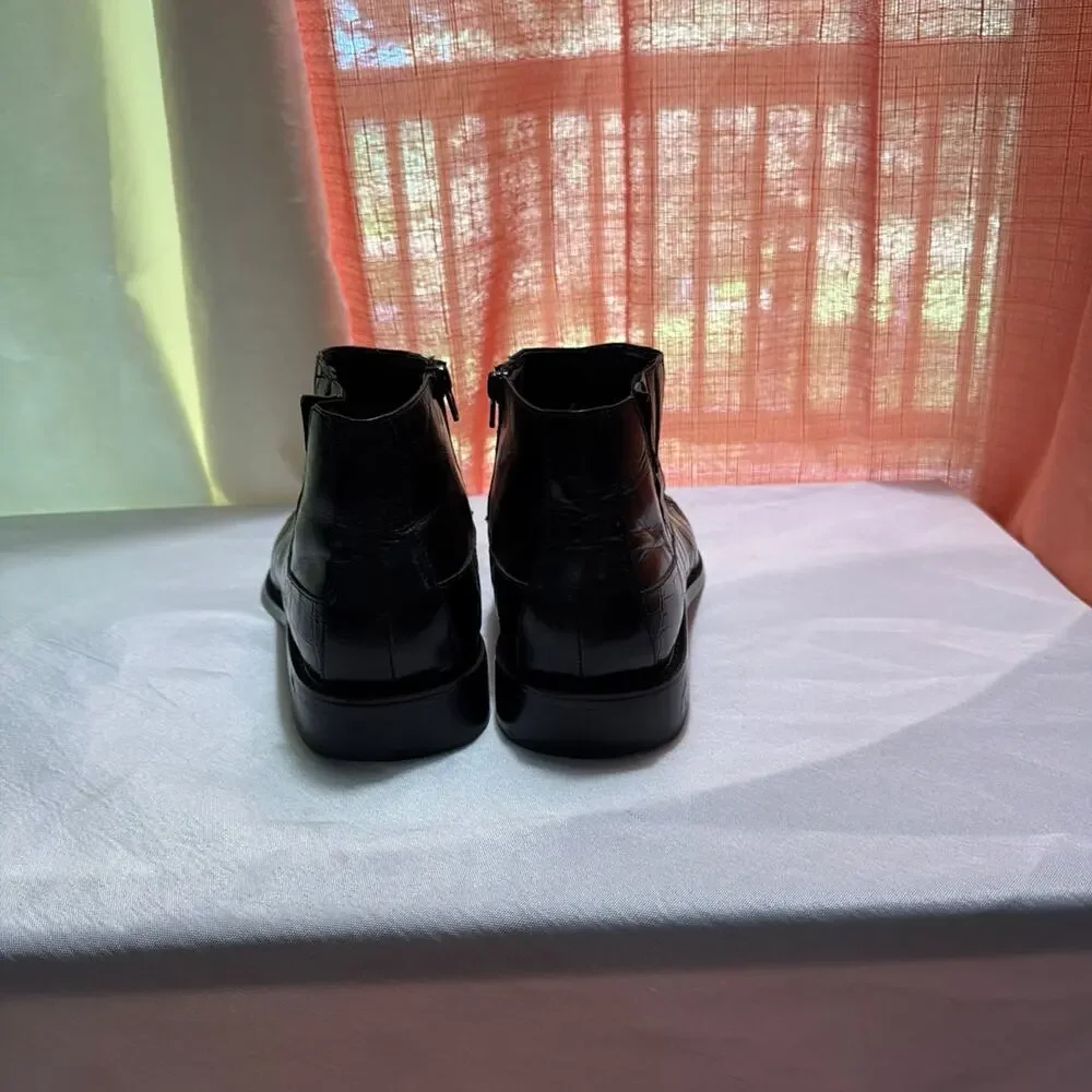 Stacy Adam Alligator Black Leather Square Toe Zip Ankle Dress Boots Mens 9